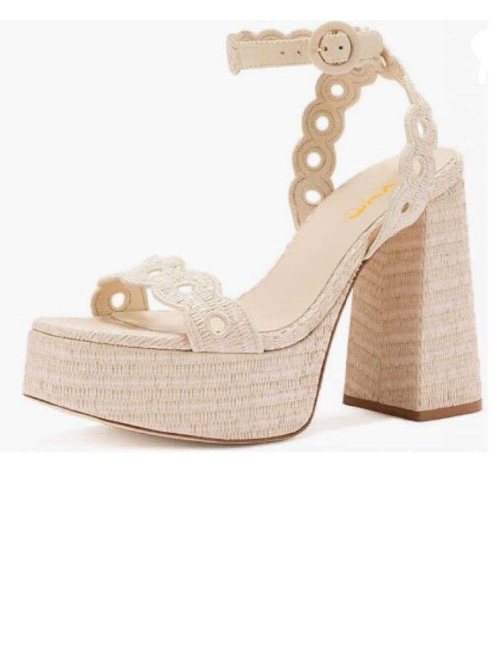 XYD Beige Platform Eyelets Open Toe High Heel Block Sandals Ankle Strap Shoes